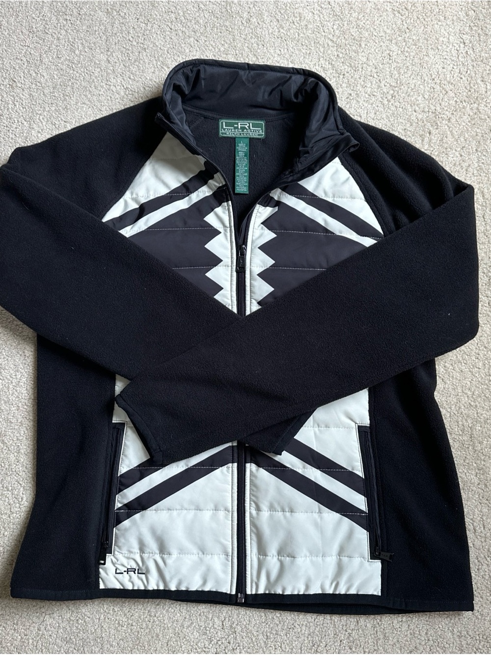 Lauren Ralph Lauren Aztec Pattern Black & White Quilted Fleece Jacket